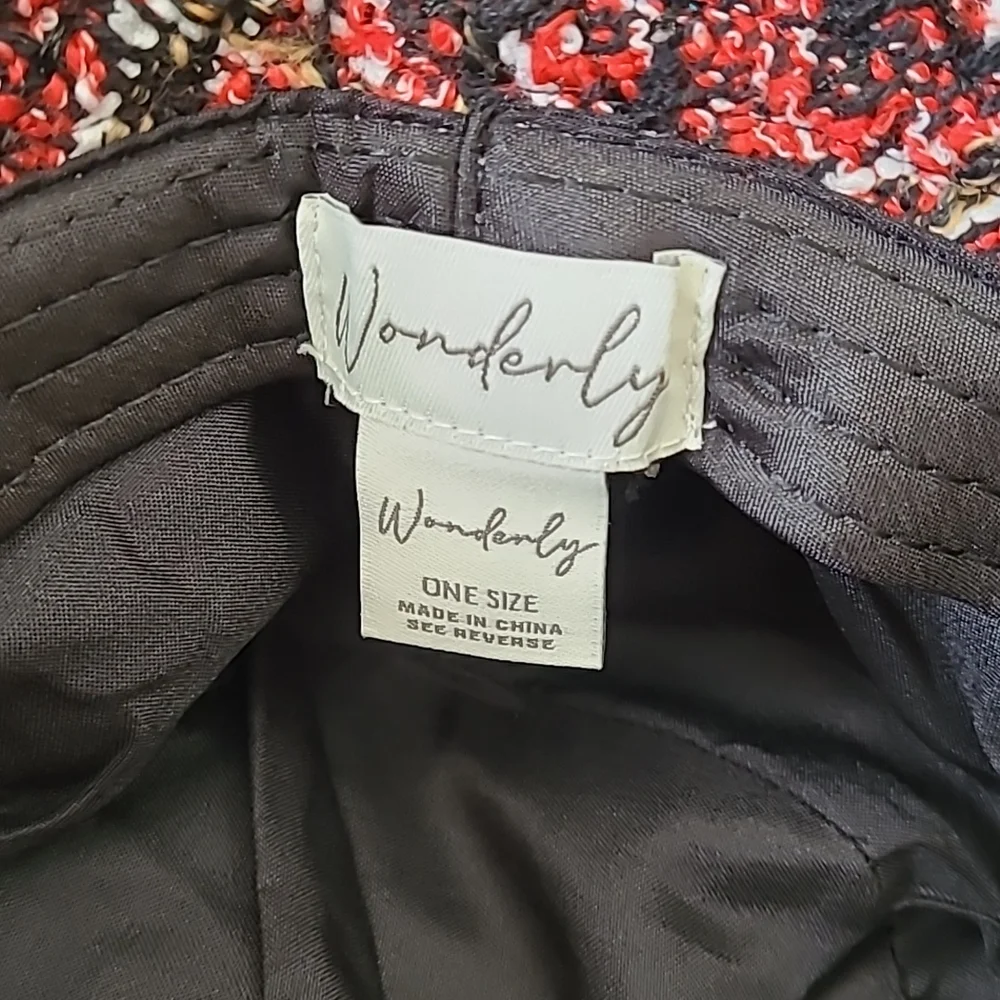 NEW Red Bucket Hat Sequins Plaid Red Black White Tweed Wonderly Women's One Size - Picture 5 of 10